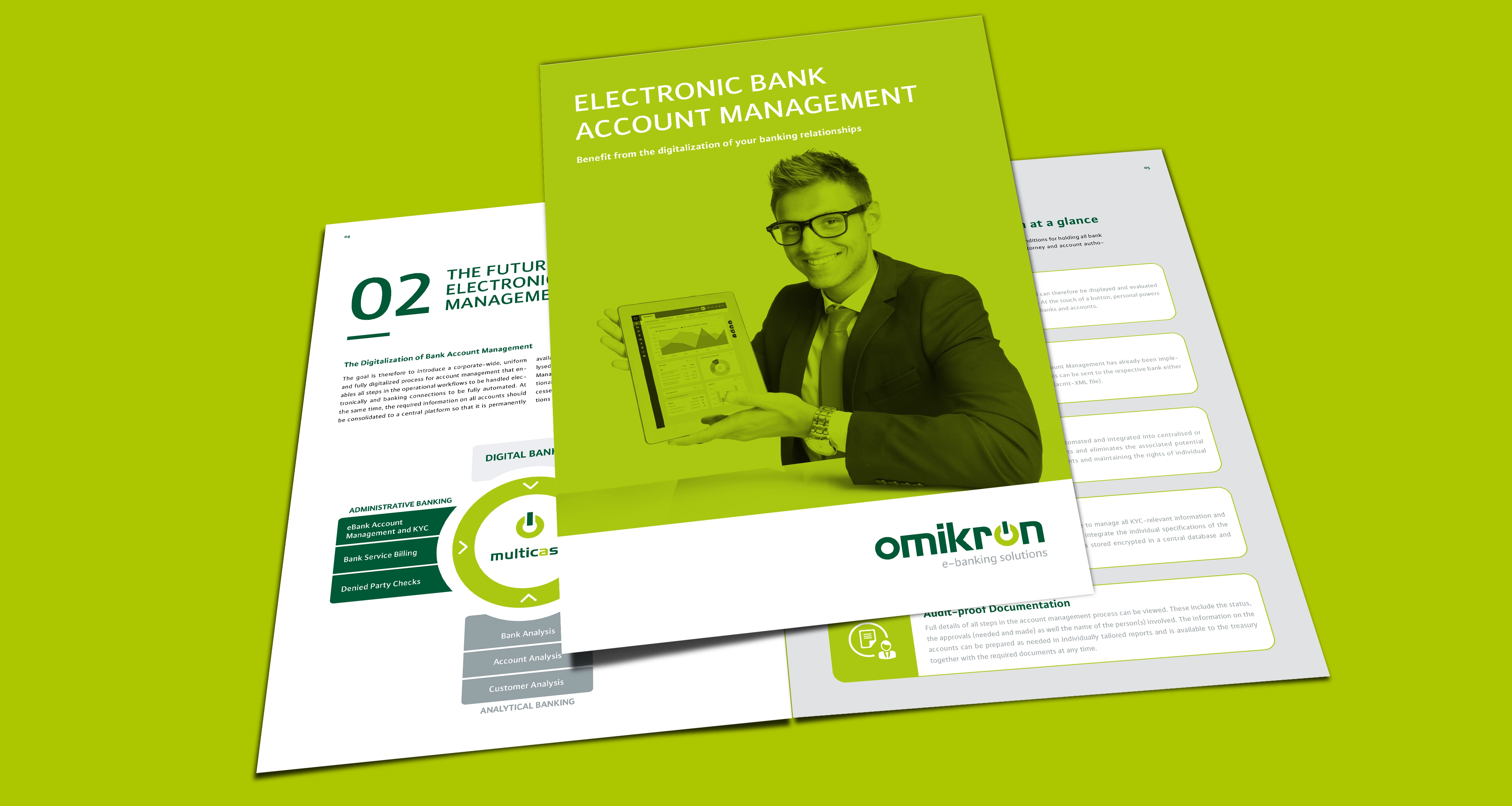 In our Electronic Bank Account Management product brochure, you will find detailed background information on the digitalization of your banking relationships and our solution for a fully digital account lifecycle management.